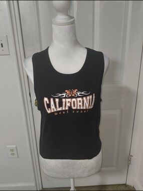 California Graphic Black Tank Top with Orange Lettering